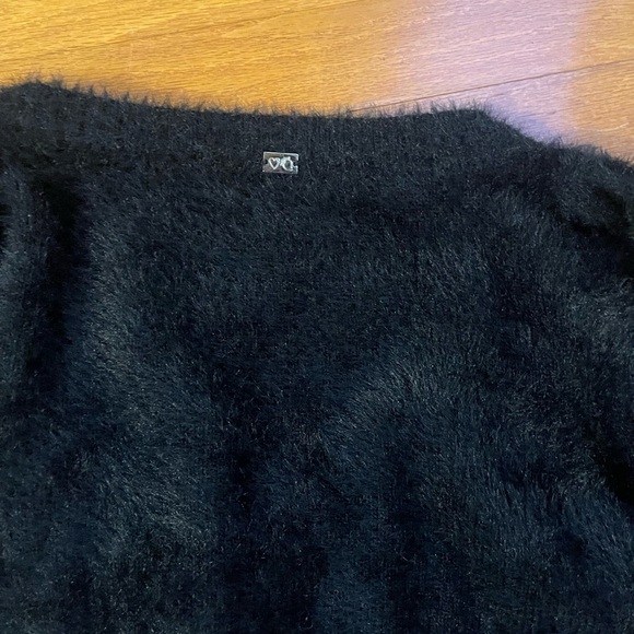 For Love and Lemons black fluffy cropped Anastasia cardigan w/pink rose details - Picture 4 of 8